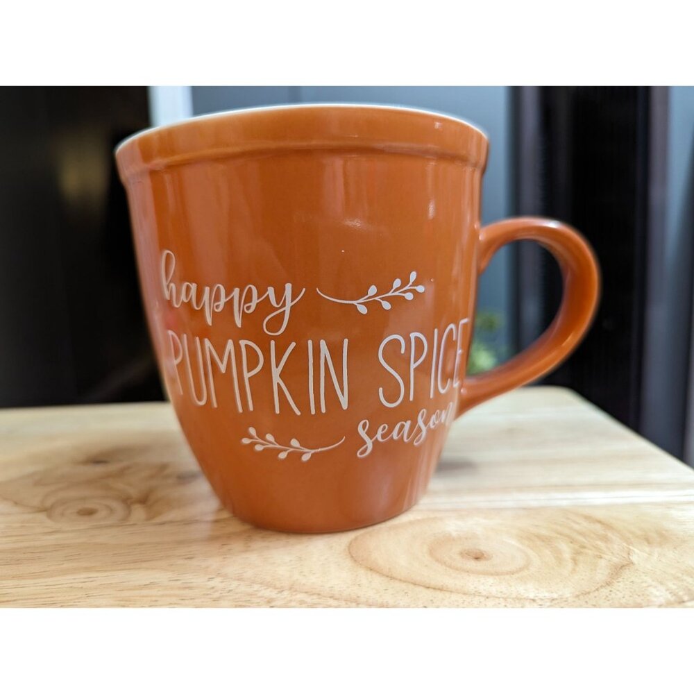 Collins Fresh + Org brand large mug 4 inch orange Happy Pumpkin Spice Season